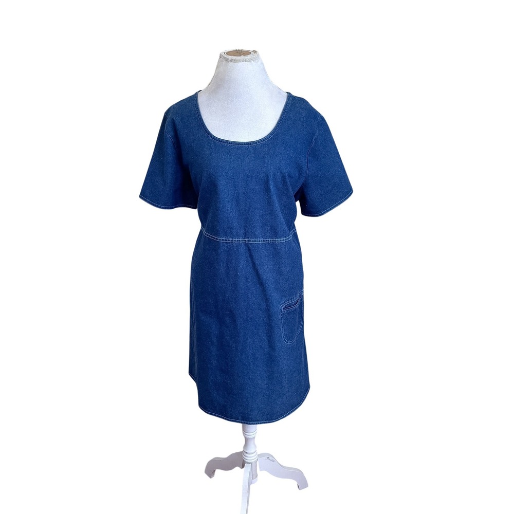 Studio 25 Vintage 90s Country Western Pocket Denim Shift Dress XL Blue Festival